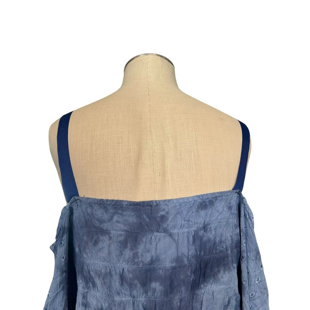 Vintage Boho Blue Lace Up Cropped Top Flared Sleeves One Size - Picture 6 of 13